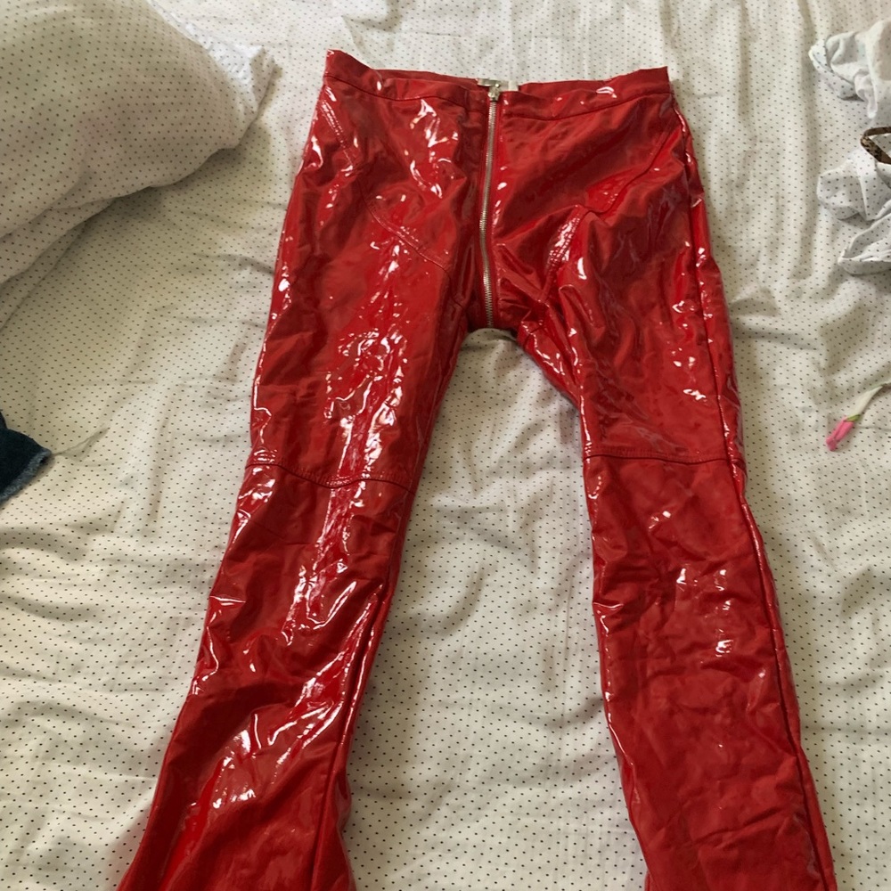 Matte brand Red leather pants with zip detail